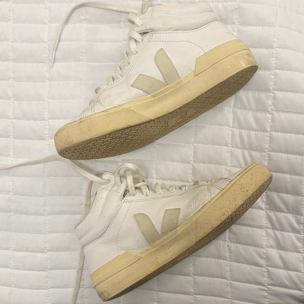 Veja Cream and Tan High-Top Sneakers
